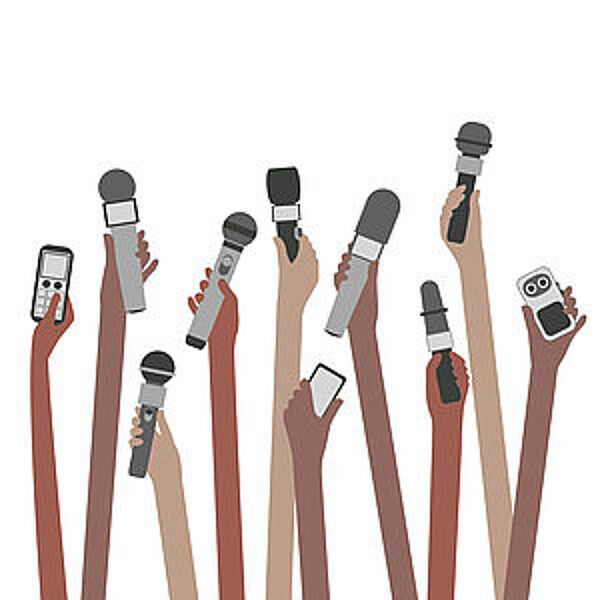 Piktogramm Hände mit technischen Geräten