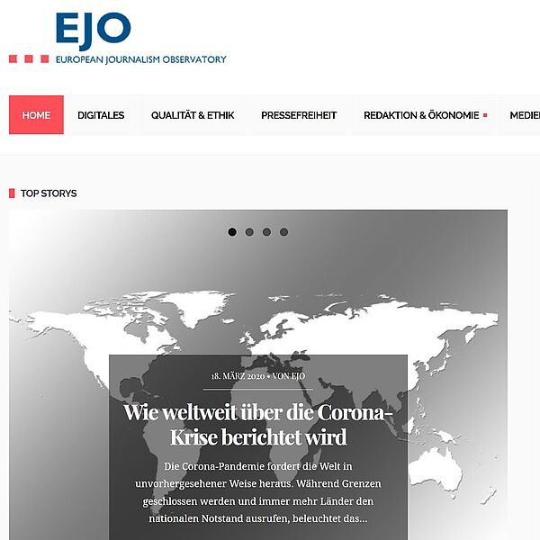 Screenshot der Webseite des European Journalism Observatory